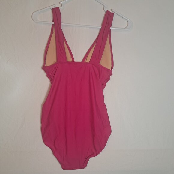 NWT J. Crew Long-Torso Ruched V-Neck One-Piece Swim Radiant Fuchsia Pink Size 4 - Picture 5 of 11
